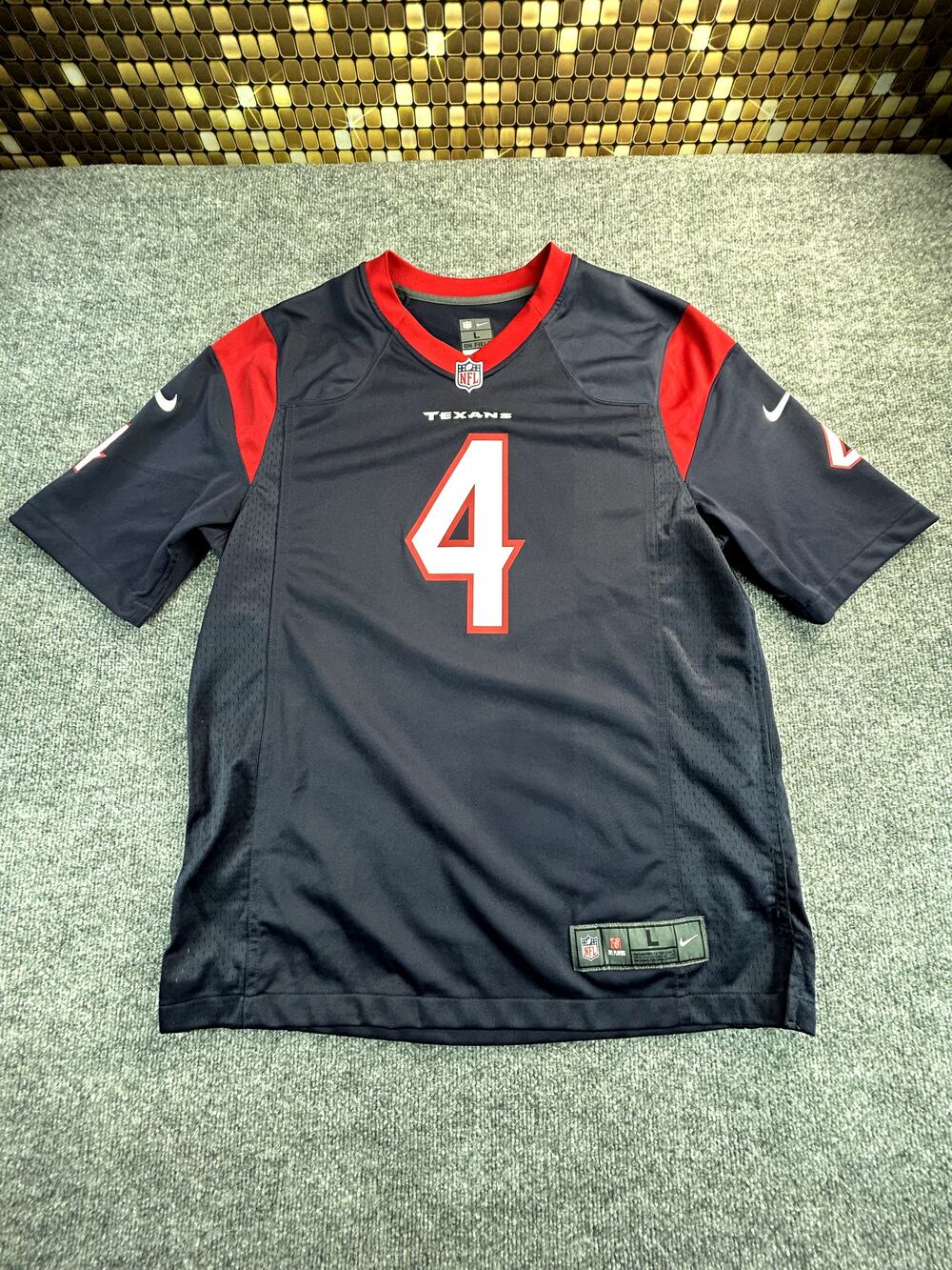 Nike Houston Texans Deshaun Watson #4 NFL Jersey Men's Large Navy Game Jersey